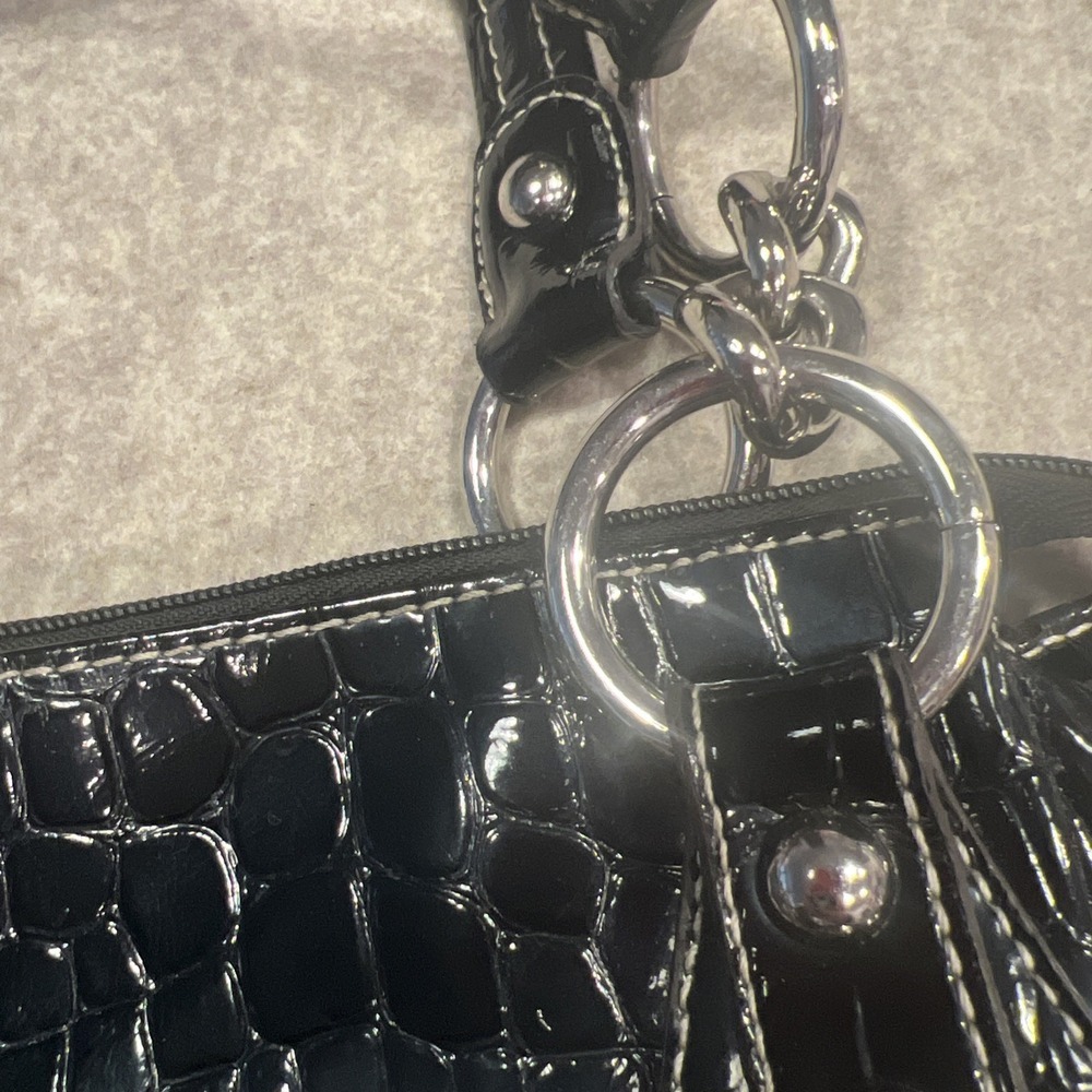 Kathy Van Zeeland Black Patent Leather Croc-Embossed Bag Large Gorgeous EUC - Picture 3 of 14